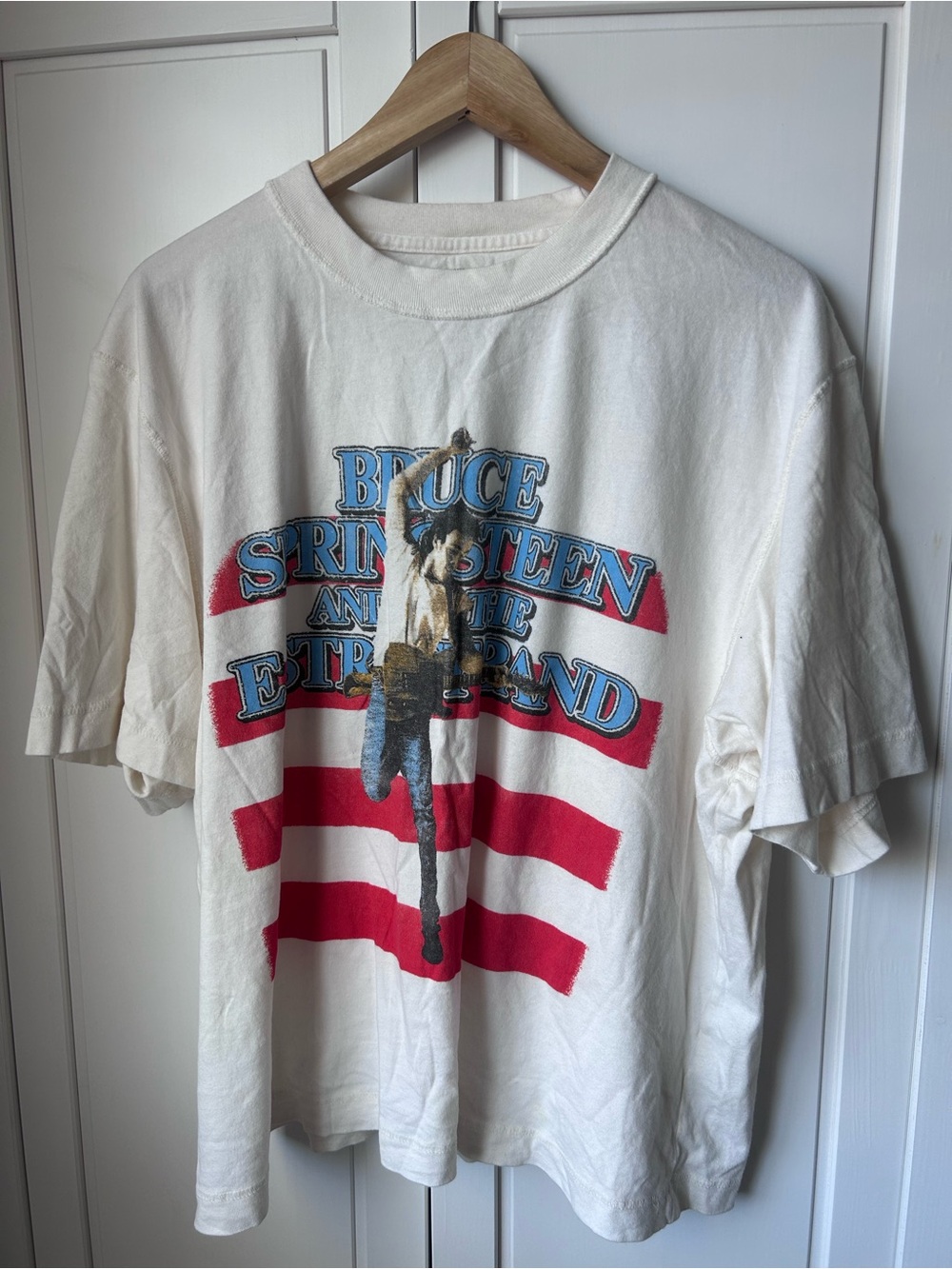 Abercrombie & Fitch White Graphic Tee with Red and Blue Bruce Springsteen Print